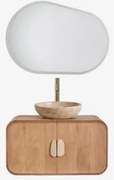 Conjunto De Móvel De Casa De Banho Suspenso 95x45 Cm Em Madeira De Manga E Pedra Natural Kivalina Travertino - Madeira De Mangueira & - Sklum