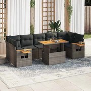 vidaXL 8 pcs conjunto sofás jardim almofadões vime PE/acácia cinzento