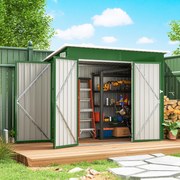 Abrigo de Jardim Exterior 2,7 m² 234x132x185 cm com Três Portas Fechadura e Grelhas de Ventilação Verde