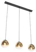 Candeeiro de suspensão Art Deco preto com vidro dourado oblongo 3 luzes - Pallon Art Deco