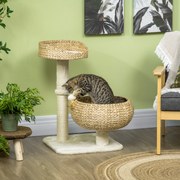 Arranhadores para gatos com arranhador de 2 níveis, altura de 72 cm, poste de sisal com nicho e plataforma, 1 bola suspensa