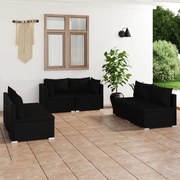 vidaXL 6 pcs conjunto lounge de jardim c/ almofadões vime PE preto
