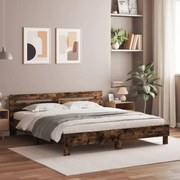 vidaXL Estrutura cama c/ cabeceira/luzes LED 180x200cm carvalho fumado