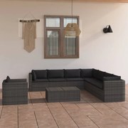 9 pcs conjunto lounge de jardim c/ almofadões vime PE cinzento