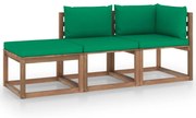 3 pcs conjunto lounge de paletes + almofadões pinho impregnado