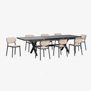 Conjunto De Mesa Retangular Extensível 240-300x100 Cm Em Alumínio Karena E 8 Cadeiras De Jardim Em Polipropileno Omara Cinza Grafito - Sklum
