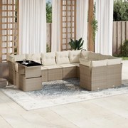 vidaXL 10 pcs conjunto de sofás p/ jardim com almofadões vime PE bege