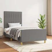 Estrutura de cama c/ cabeceira 100x200 cm tecido cinza-escuro