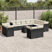 vidaXL 13 pcs conjunto de sofás de jardim com almofadões vime PE preto