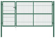 vidaXL Portão para cerca de jardim com postes 350x140 cm aço verde