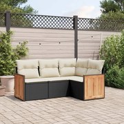 vidaXL 4 pcs conjunto de sofás para jardim c/ almofadões vime PE preto