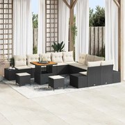 vidaXL Conjunto de Sofá de Jardim com 13 Peças e Almofadas Pretas, Rattan, Poliéster e Acácia