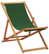 vidaXL Cadeira de praia dobrável madeira de eucalipto e tecido verde