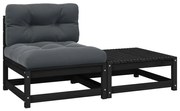 vidaXL 2 pcs conjunto lounge jardim c/ almofadões pinho maciço preto