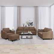 vidaXL 4 pcs conjunto de sofás com almofadões tecido castanho