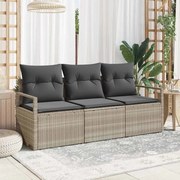 vidaXL Sofa de Jardim de 3 Peças com Almofadas Cinza Claro em Rattan Sintético
