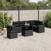 vidaXL 7 pcs conjunto de sofás p/ jardim c/ almofadões vime PE preto