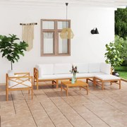 vidaXL 7 pcs conj. lounge de jardim + almofadões cor creme teca maciça