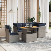 vidaXL 5 pcs conjunto sofás p/ jardim c/ almofadões vime PE cinzento