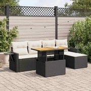 vidaXL 6 pcs conjunto sofás de jardim c/ almofadões vime PE preto