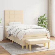 vidaXL Cama com molas/colchão 100x200 cm tecido cor creme