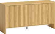 HOMCOM Aparador de sala, móvel de arrumação com 4 portas caneladas, prateleira ajustável, abertura por pressão, 147x40x77cm, carvalho | Aosom Portugal