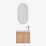 Conjunto De Móvel De Casa De Banho Suspenso Em Madeira Com Lavatório Integrado Narek Castanho Fresno & Ovalado Com Armazenamento 45x90 Cm - Sklum