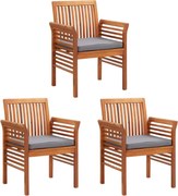 vidaXL Cadeiras de jantar jardim c/ almofadões 3 pcs madeira acácia