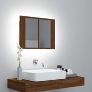 vidaXL Armário espelhado c/ LEDs derivados madeira carvalho castanho