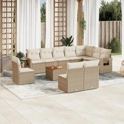 vidaXL 11 pcs conjunto sofás de jardim c/ almofadões vime PE bege