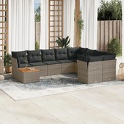 vidaXL 10 pcs conjunto sofás de jardim c/ almofadões vime PE cinzento