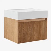 Conjunto De Móveis De Casa De Banho Em Madeira Aldeia Com Lavatório Integrado Madeira Escura & Sem Espelho & Sem Torneira & ↔︎ 60 Cm - Sklum