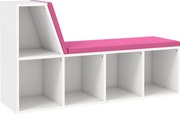 HOMCOM Estante Banco 2 em 1 com 5 Compartimentos de Arrumação e 2 Almofadas 108x30x60 cm Branco Rosa | Aosom Portugal