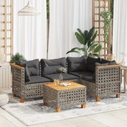 vidaXL 5 pcs conjunto sofás de jardim c/ almofadões vime PE cinzento