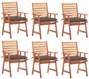 vidaXL Cadeiras de jantar p/ jardim 6 pcs c/ almofadões acácia maciça