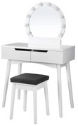 Conjunto de penteadeira com espelho circular e iluminação | VASAGLE | 80 x 40 x 128 cm | branco | RDT11WL.