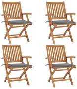 vidaXL Cadeiras de jardim dobráveis c/ almofadões 4 pcs teca maciça