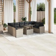 vidaXL 10 pcs conj. sofás jardim com almofadões vime PE cinzento-claro