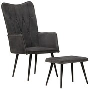 Poltrona com apoio de pés lona vintage preto