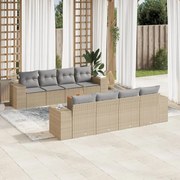 vidaXL 9 pcs conjunto de sofás p/ jardim com almofadões vime PE bege