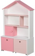 HOMCOM Estante de Madeira Infantil Estante de Livros para Crianças com 4 Compartimentos 1 Porta e 2 Gavetas Removíveis com Rodas para Livros Brinquedos 80x34x130cm Rosa e Branco