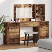 vidaXL Conjunto de Mesa de Penteado de 3 Peças com LED Madeira Velha Madeira engenheirada