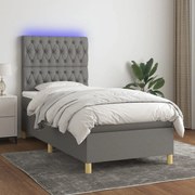 Cama box spring c/ colchão e LED 80x200 cm tecido cinza-escuro