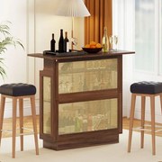 Mesa de bar com luz LED RGB e controlo por aplicação 120 x 55 x 110 cm em rattan com 3 suportes para copos e prateleiras Castanho