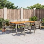 vidaXL 7 pcs conjunto de jantar p/ jardim c/ almofadões vime PE cinza