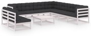 vidaXL 10 pcs conj. lounge de jardim c/ almofadões pinho maciço branco