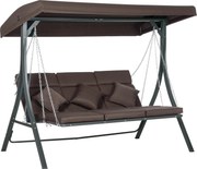 Outsunny Balanço Hollywood, para 3 pessoas, toldo ajustável, suporta até 270 kg, castanho, 198 x 118 x 168 cm | Aosom Portugal