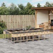 vidaXL 13 pcs conj. jantar jardim c/ almofadões vime PE bege misturado