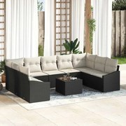 vidaXL Conjunto de Sofá de Jardim de 9 Peças com Almofadas Marrom em Rattan Sintético