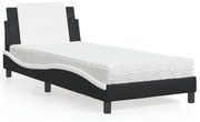 Cama com colchão 90x200 cm couro artificial preto e branco